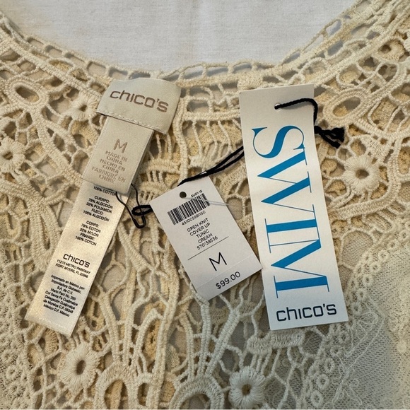 NEW Chico’s Swim Medium Swim Tunic Cover Up ~ Crochet & Lace Vacation Beach Boho - Picture 6 of 6